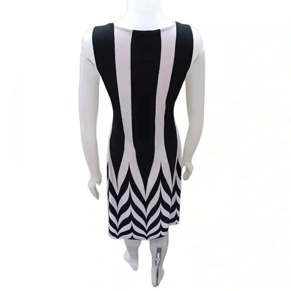 Frank Lyman Black White Geometric Sleeveless Midi Dress Size 8 - Picture 3 of 10
